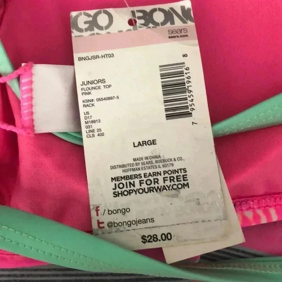 💥🆕Bongo Multi-Colored Stripped Flounce Bikini Top L🆕 - Picture 5 of 5